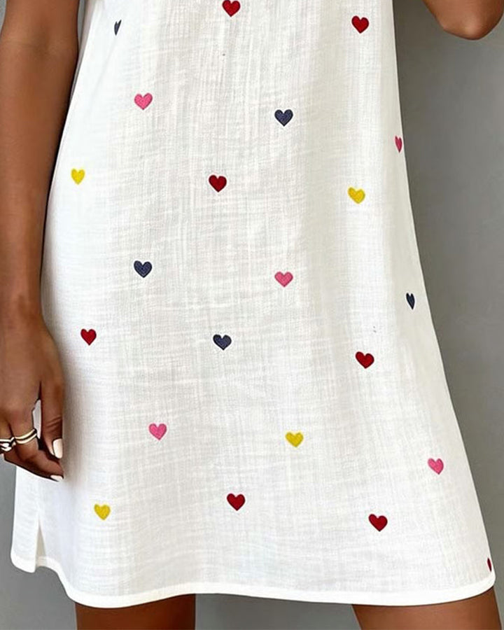 Colorful Heart Print V Neck Dress
