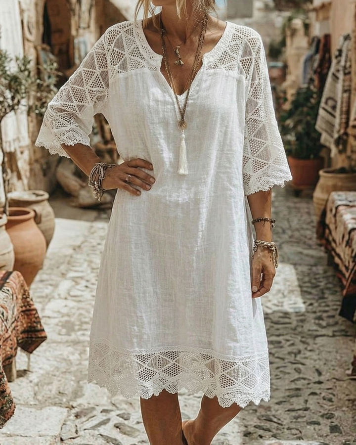 Casual Patchwork Lace V-Neck Dress