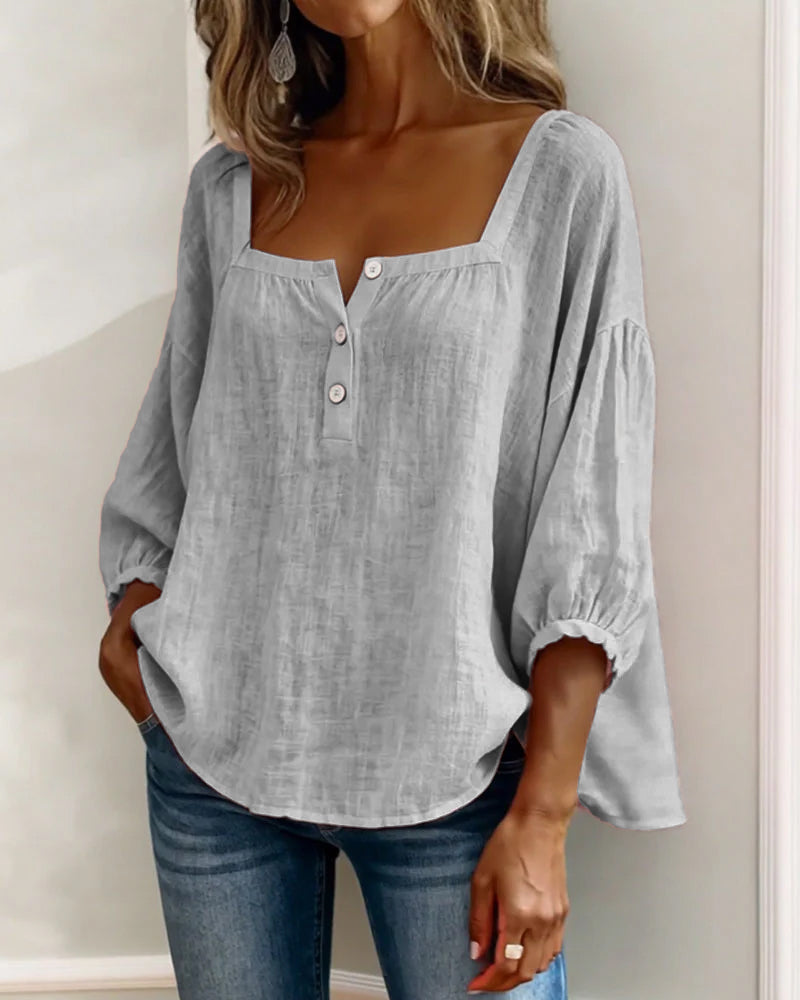 Blouse Square Neck Long Sleeve