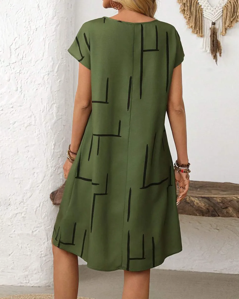Casual Summer Printed Round Neck Dress for Women