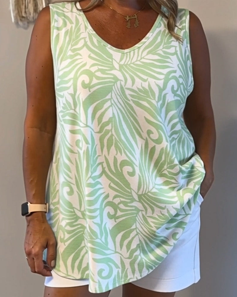 Tank Tops Loose Fit Plant Print