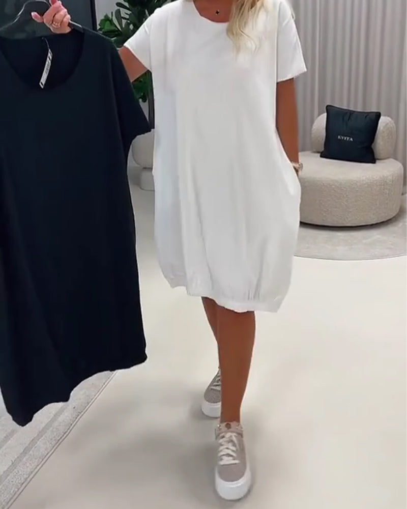 Dress Short Sleeve Round Neck Loose Fit