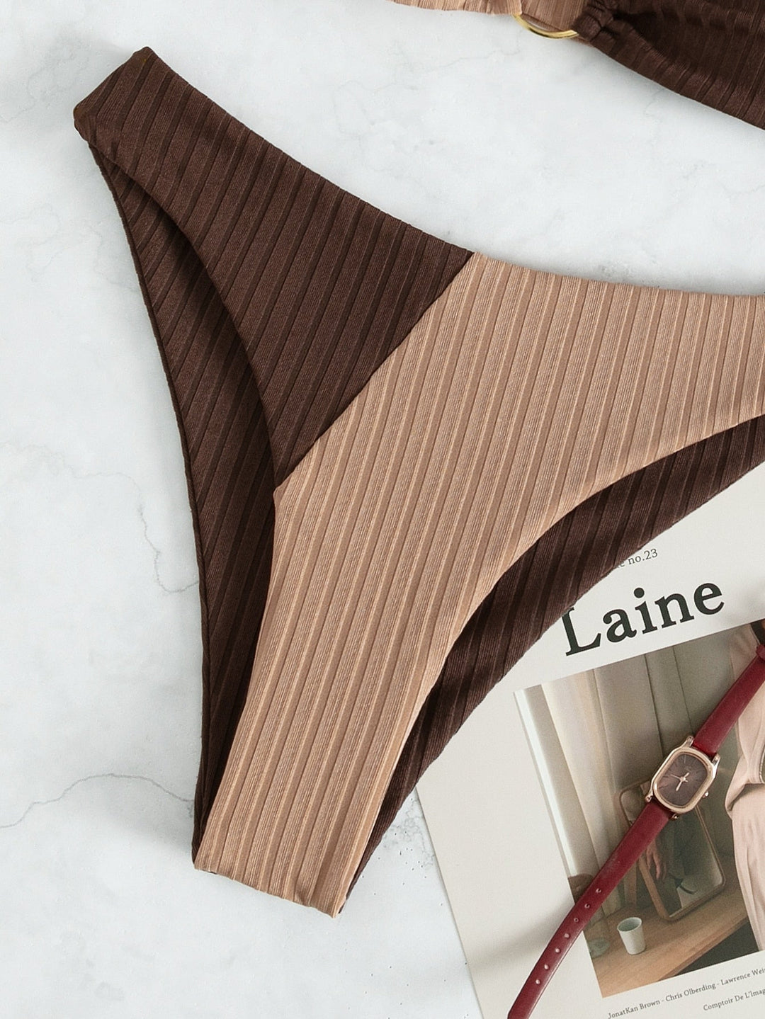 Natalie | Ribbed two tone high leg bikini