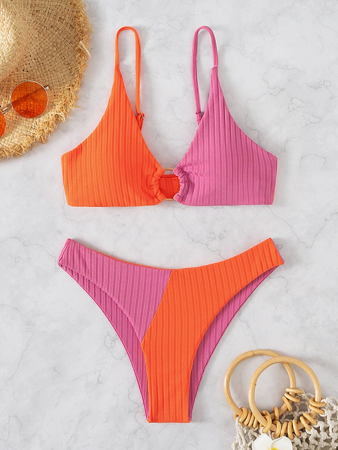 Natalie | Ribbed two tone high leg bikini