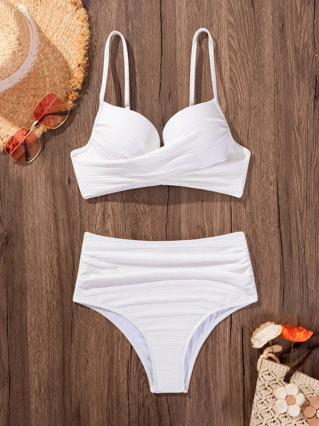 Sandra | High support crossed top, high waist bikini