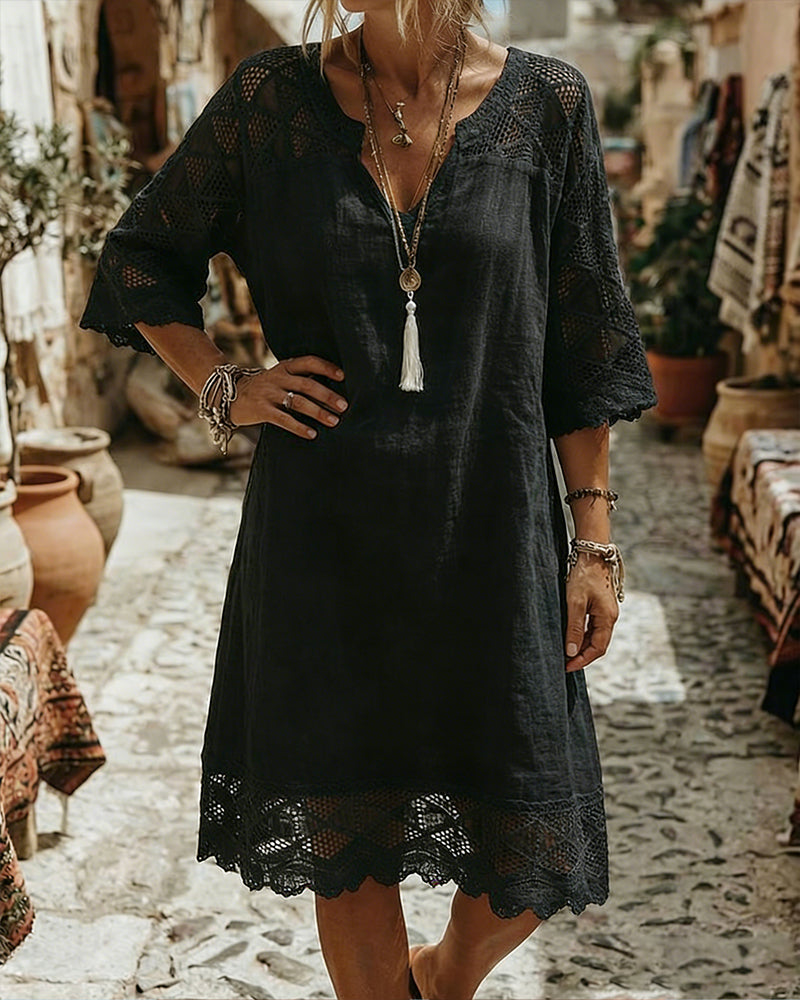 Casual Patchwork Lace V-Neck Dress