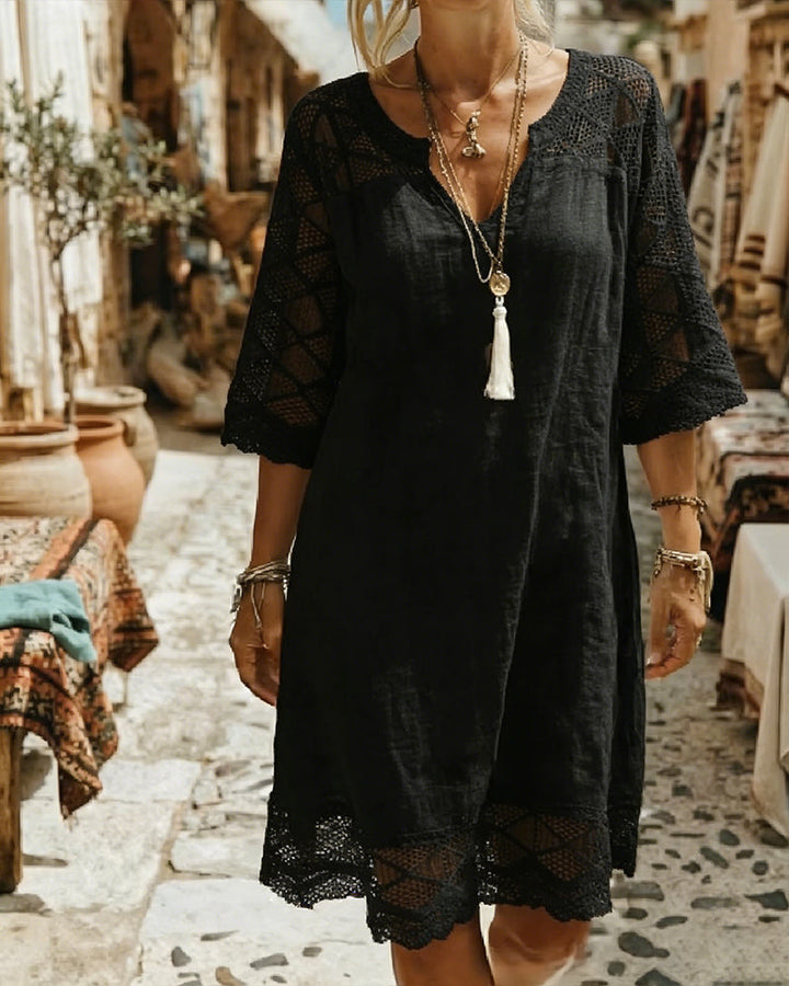 Casual Patchwork Lace V-Neck Dress