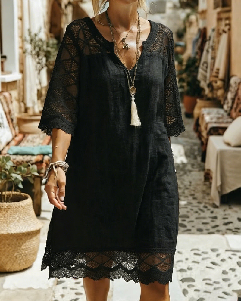 Casual Patchwork Lace V-Neck Dress
