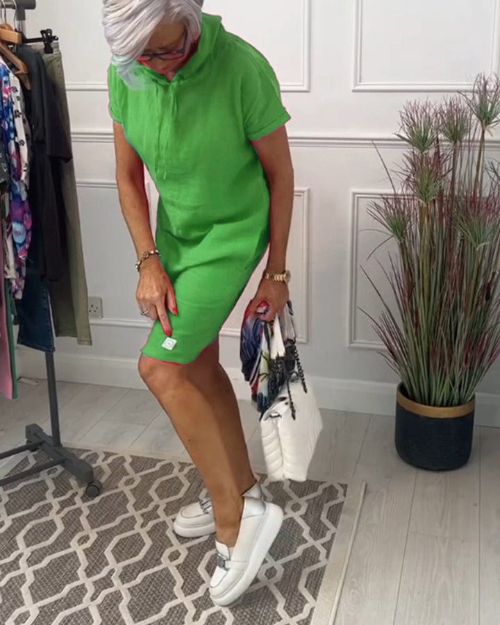 Casual Dress with Short Sleeves and Hood