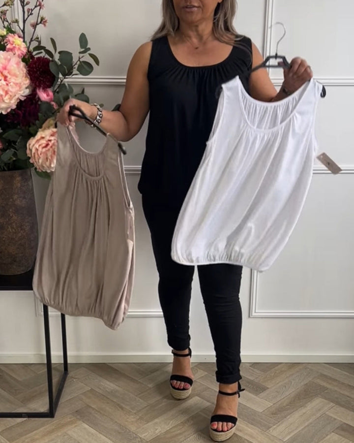 Top Without Sleeves Solid Color Pleated