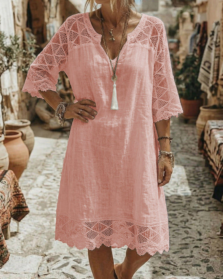 Casual Patchwork Lace V-Neck Dress