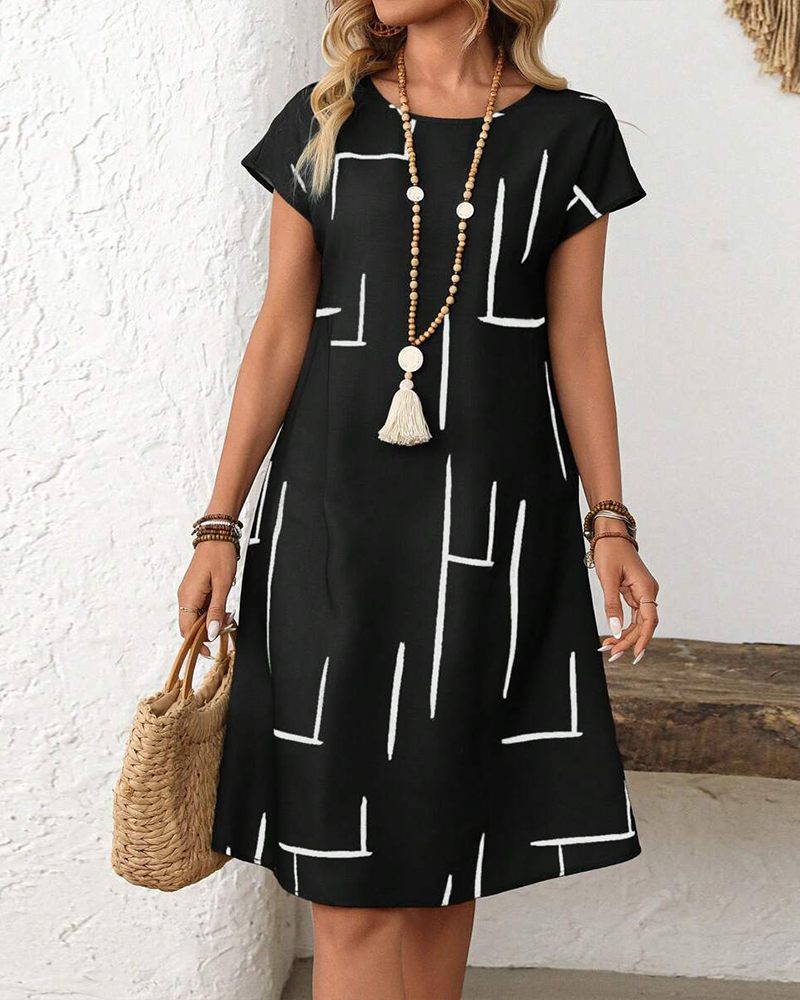 Casual Summer Printed Round Neck Dress for Women