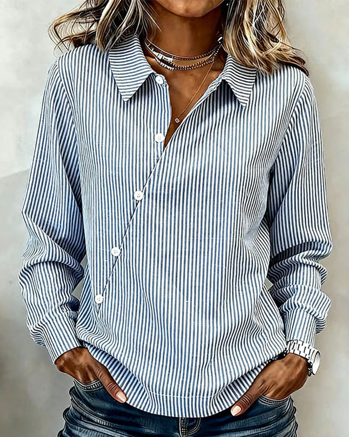 Asymmetrical Button-Down Striped Blouse