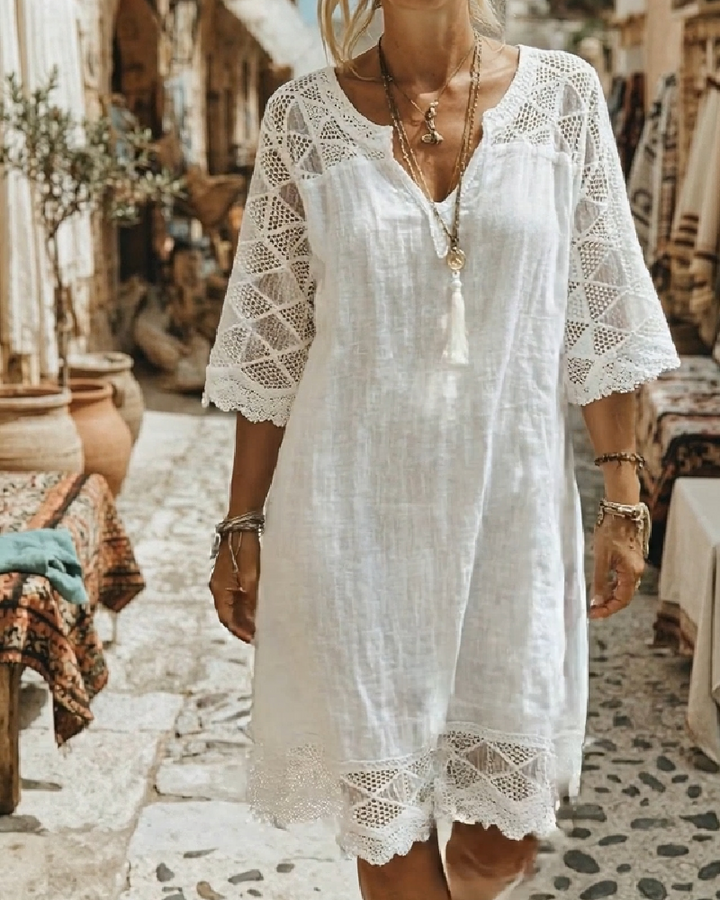 Casual Patchwork Lace V-Neck Dress