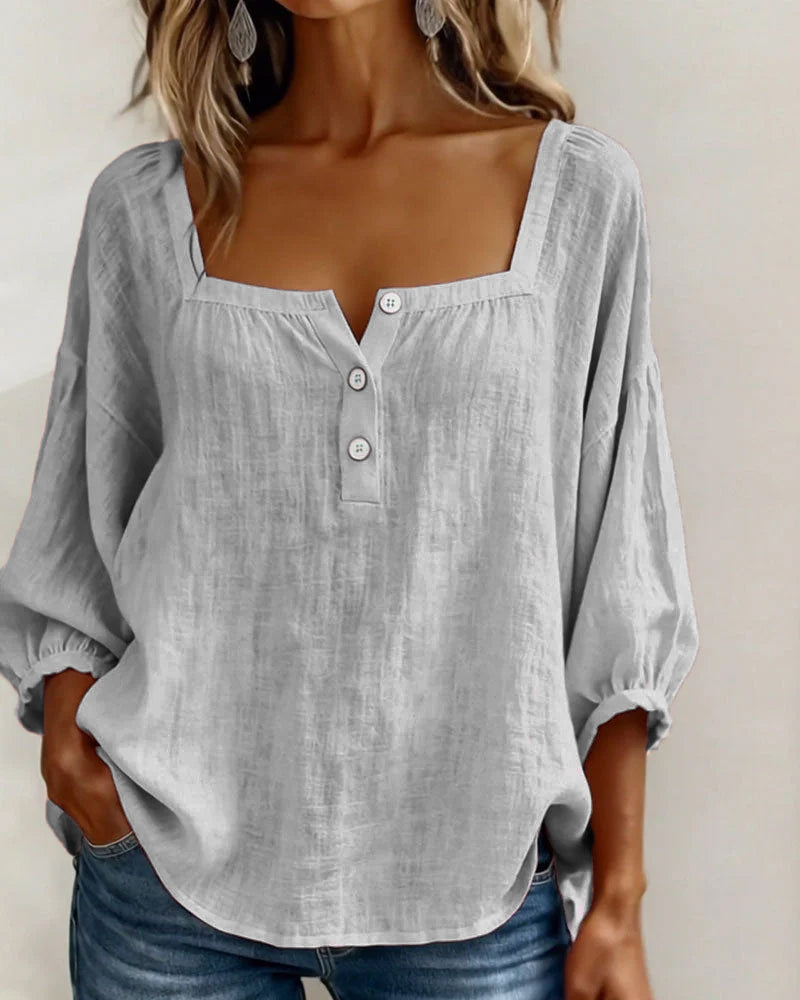 Blouse Square Neck Long Sleeve