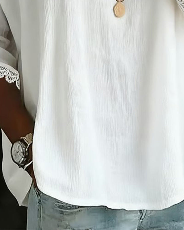 Blouse with Lace Insert and Peter Pan Collar