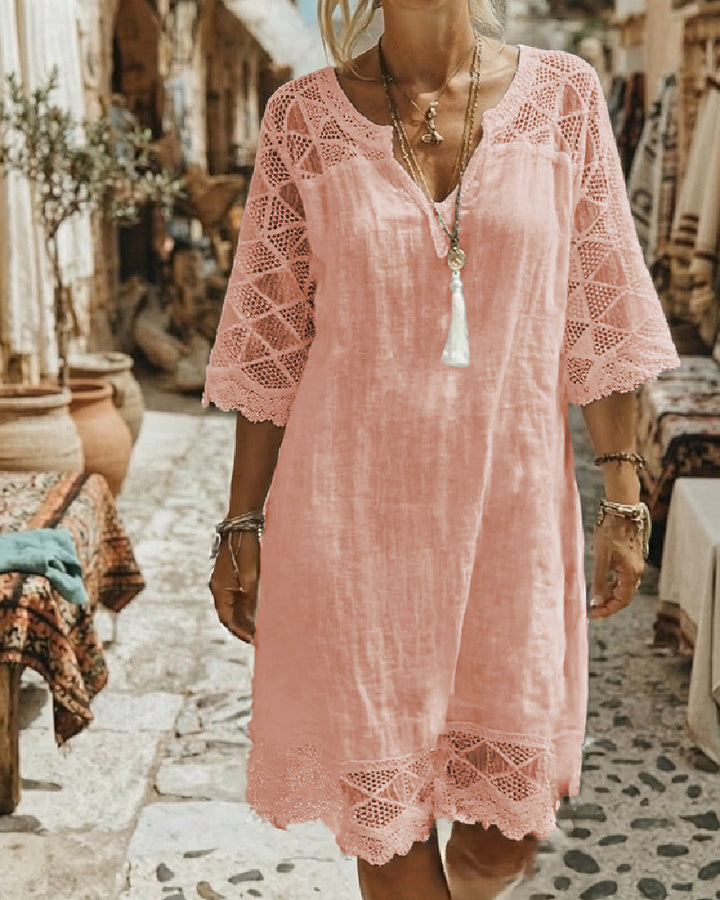 Casual Patchwork Lace V-Neck Dress
