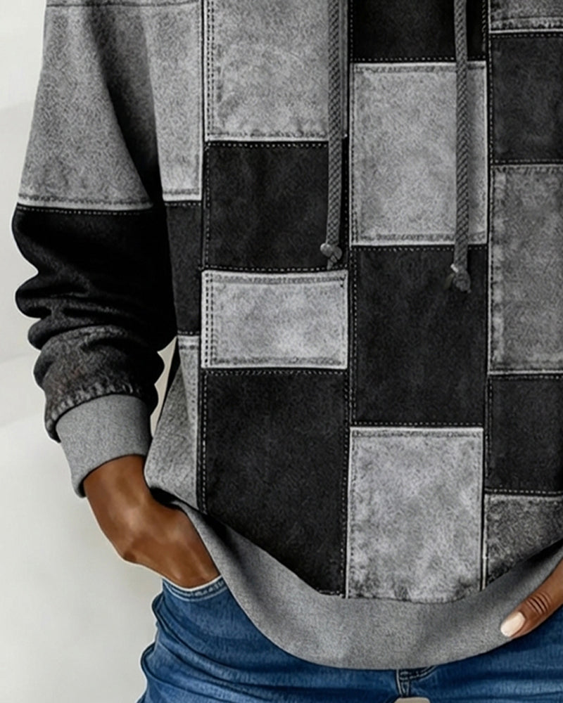 Stylish Checkered Hoodie with Long Sleeves