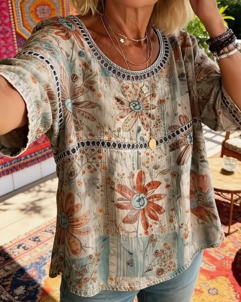 Cut-Out Top Round Neck Printed