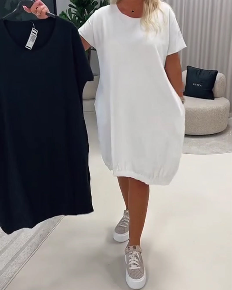Dress Short Sleeve Round Neck Loose Fit