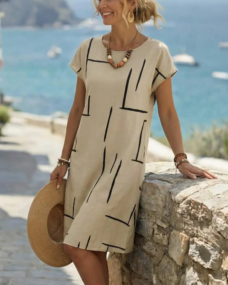 Casual Summer Printed Round Neck Dress for Women