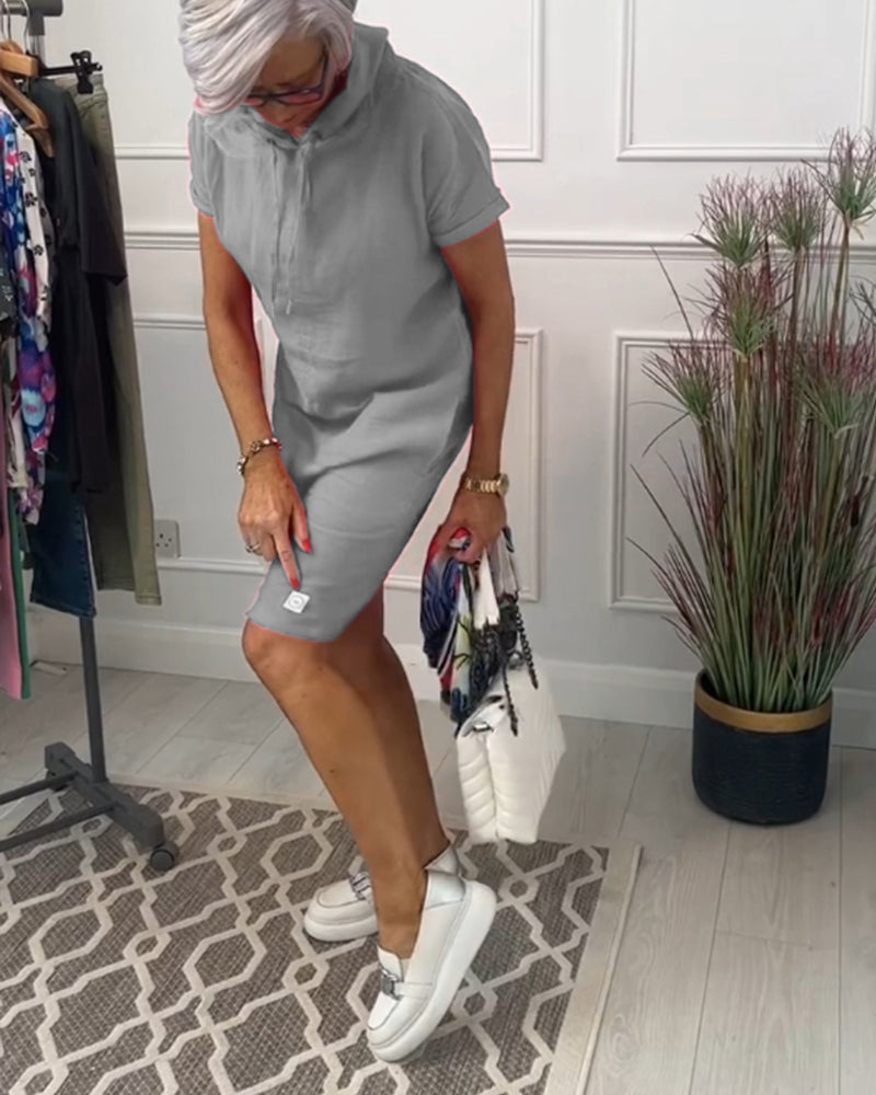 Casual Dress with Short Sleeves and Hood