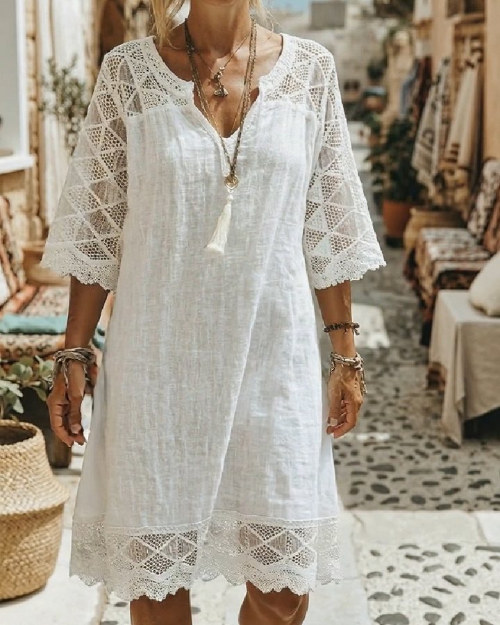 Casual Patchwork Lace V-Neck Dress