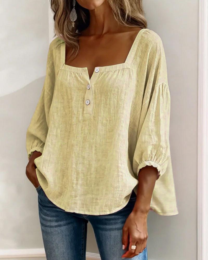 Blouse Square Neck Long Sleeve