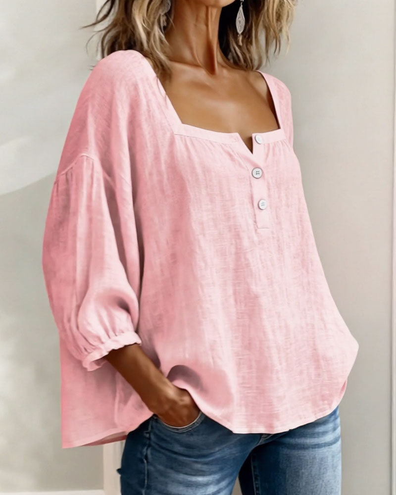 Blouse Square Neck Long Sleeve