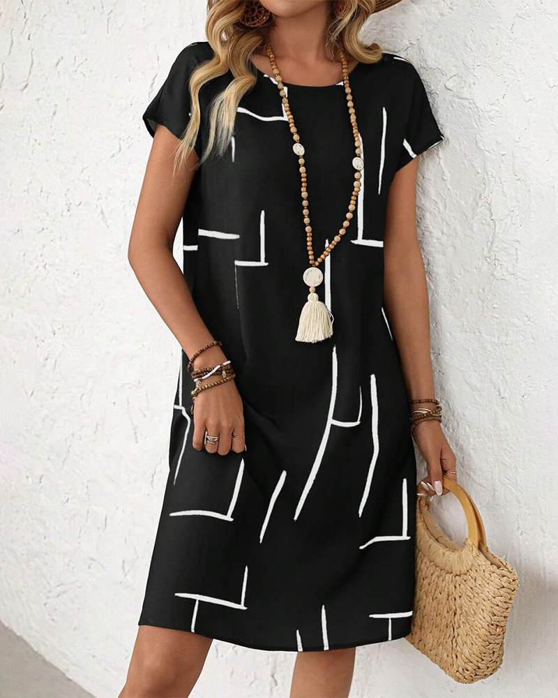 Casual Summer Printed Round Neck Dress for Women