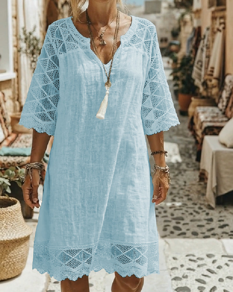 Casual Patchwork Lace V-Neck Dress