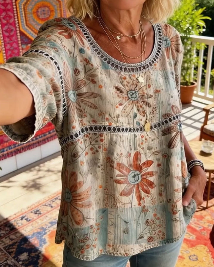 Cut-Out Top Round Neck Printed