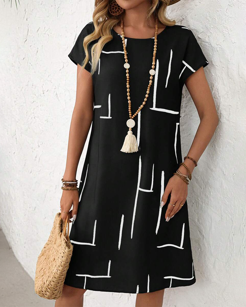 Casual Summer Printed Round Neck Dress for Women