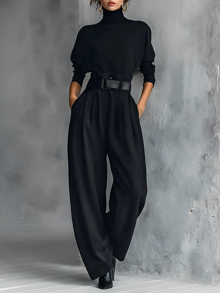 Evarisse™ | High Neck Belted Wide Leg Jumpsuit