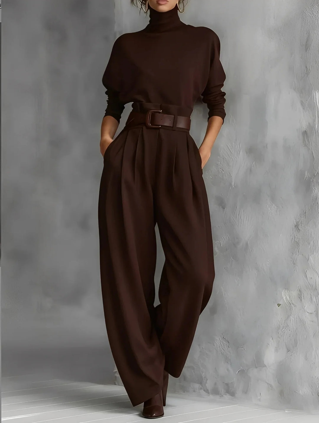 Evarisse™ | High Neck Belted Wide Leg Jumpsuit