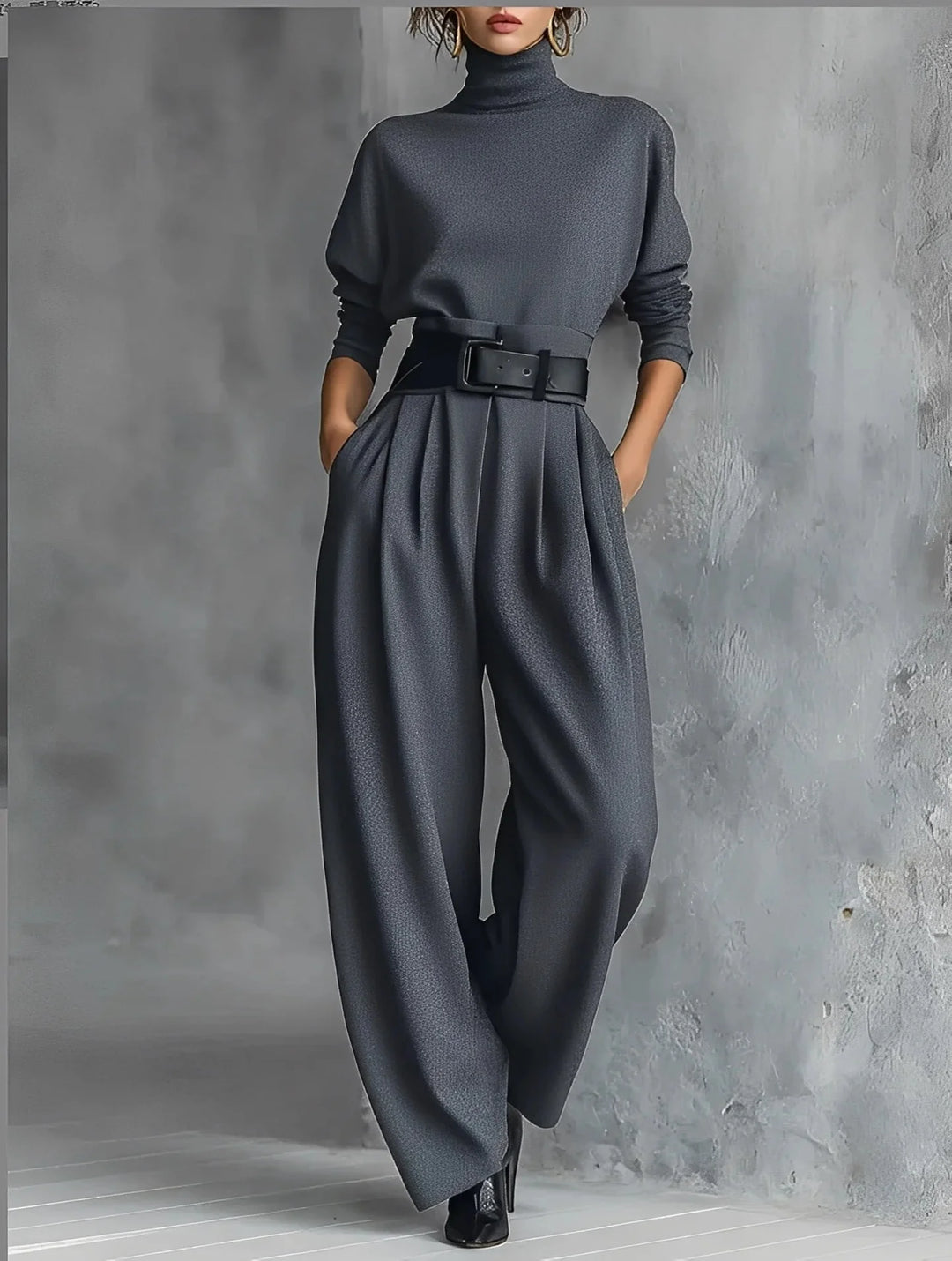 Evarisse™ | High Neck Belted Wide Leg Jumpsuit