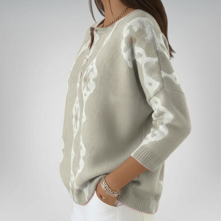 Keira - Vintage Abstract Buttoned Sweater