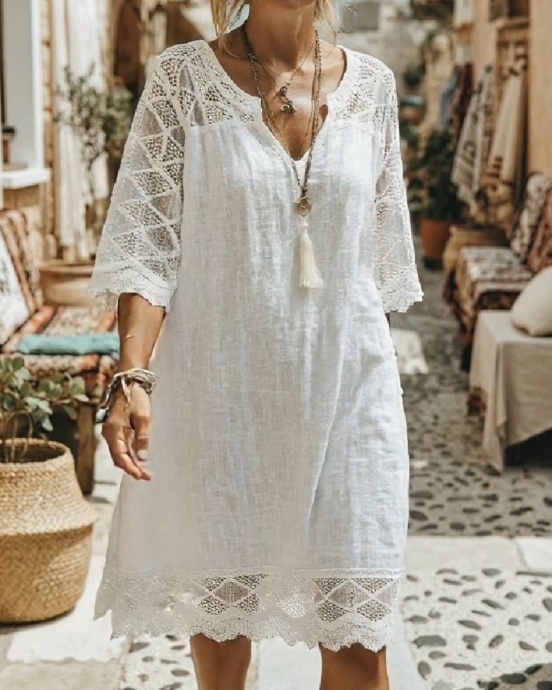 Casual Patchwork Lace V-Neck Dress