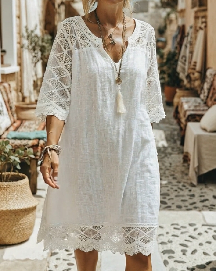 Casual Patchwork Lace V-Neck Dress