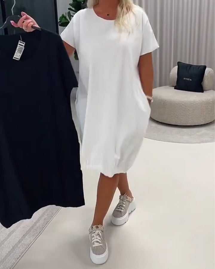 Dress Short Sleeve Round Neck Loose Fit