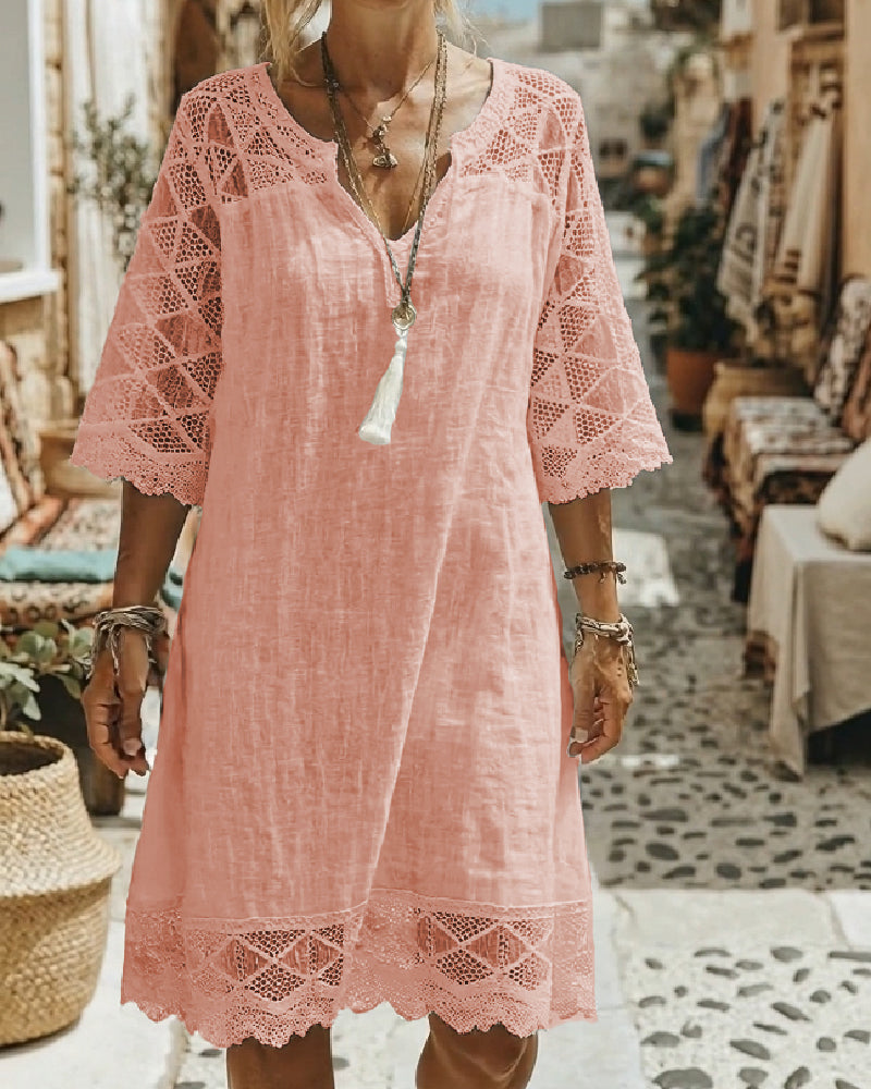 Casual Patchwork Lace V-Neck Dress