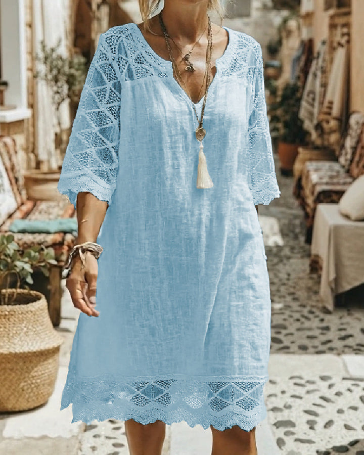 Casual Patchwork Lace V-Neck Dress