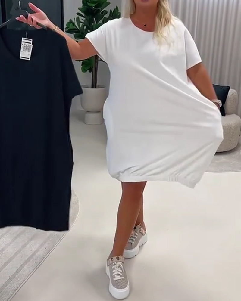 Dress Short Sleeve Round Neck Loose Fit