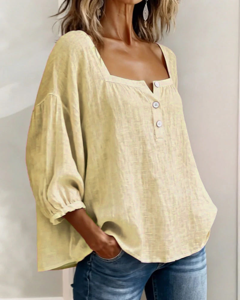 Blouse Square Neck Long Sleeve