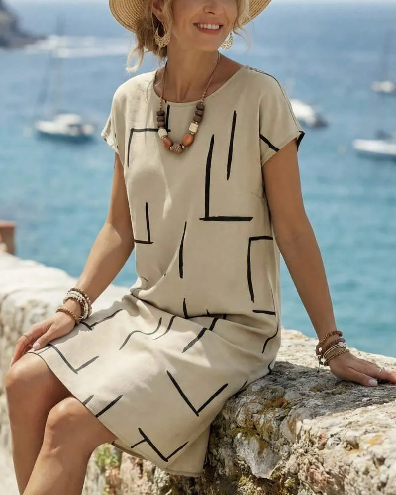 Casual Summer Printed Round Neck Dress for Women