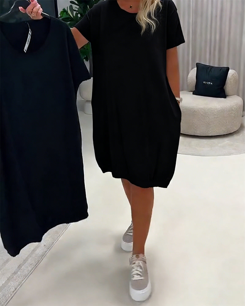 Dress Short Sleeve Round Neck Loose Fit
