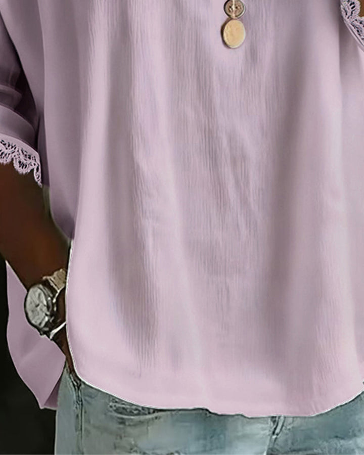 Blouse with Lace Insert and Peter Pan Collar