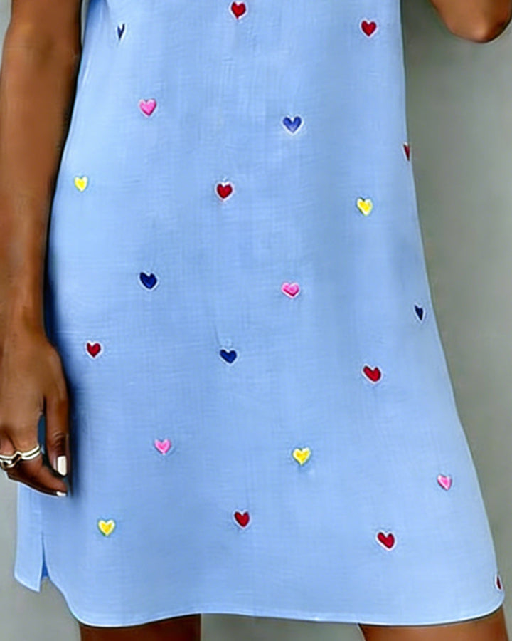 Colorful Heart Print V Neck Dress