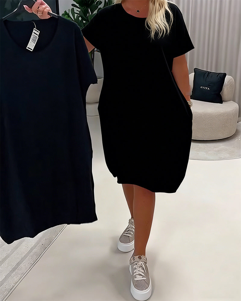 Dress Short Sleeve Round Neck Loose Fit