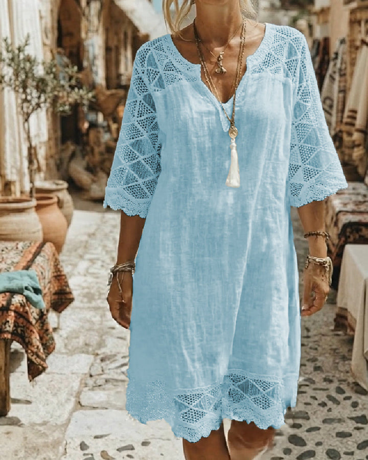 Casual Patchwork Lace V-Neck Dress